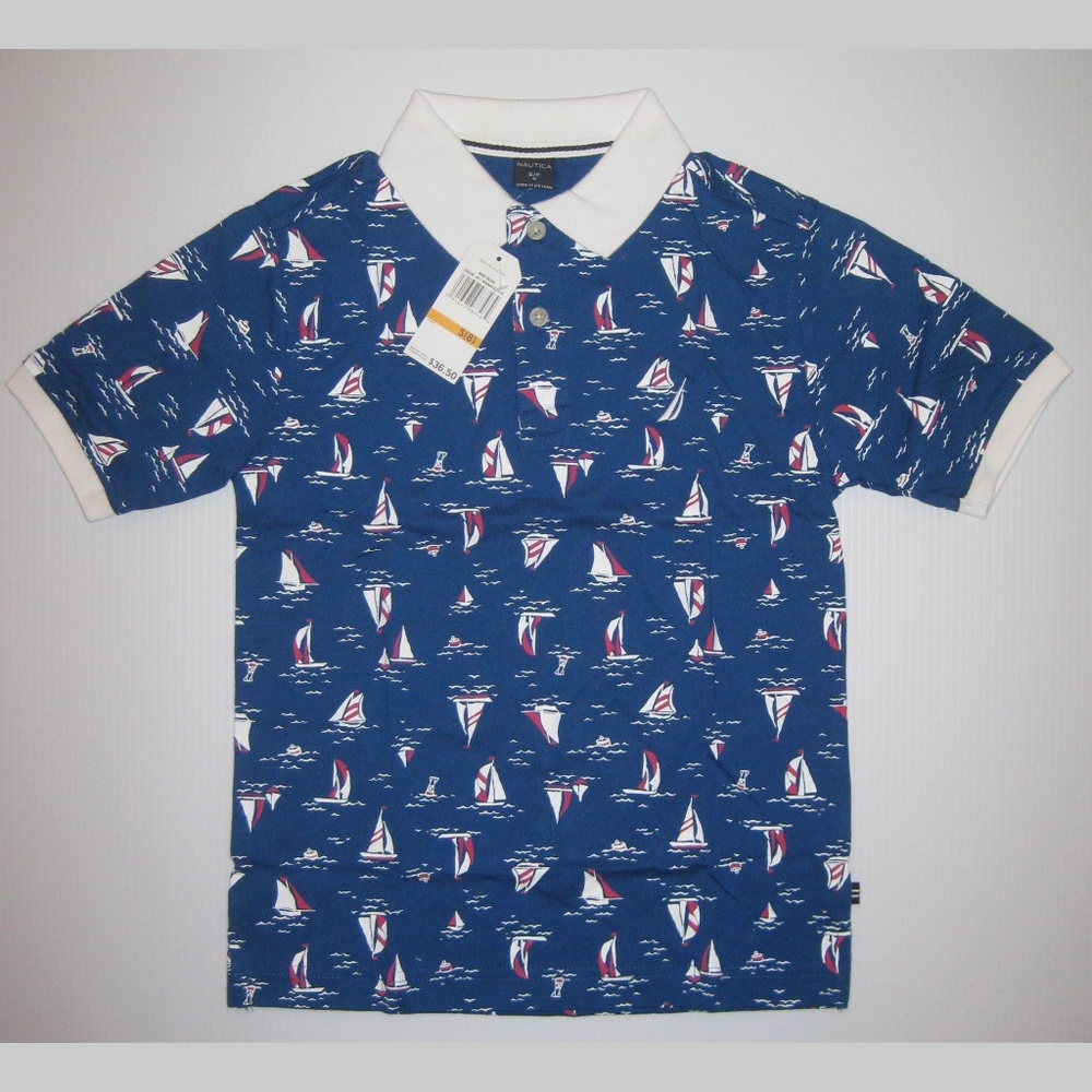 Nautica Big Boys' Printed Polo Shirt, Blue Small 8